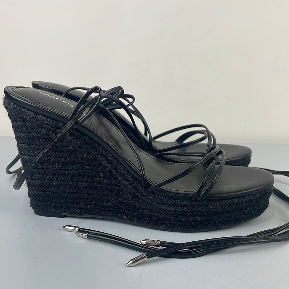 Marc Fisher Kyle Black Espadrille Wedge Sandals Size 10 Strappy Heels